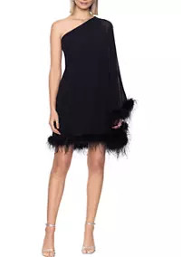 Betsy & Adam Women's One-Shoulder Feather Dress | Belk