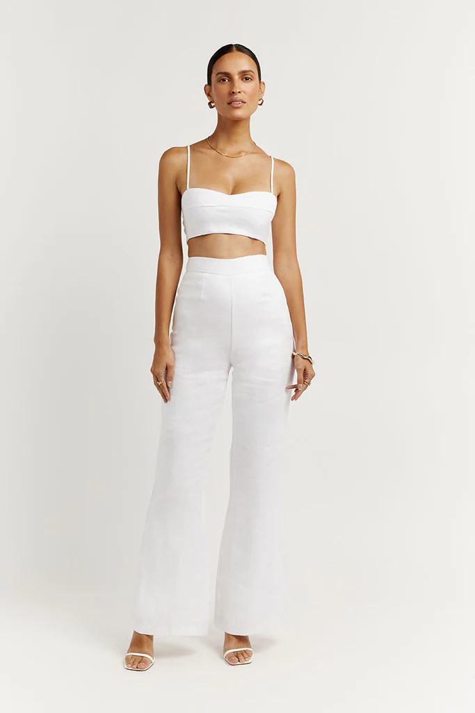 AISLE WHITE LINEN FLARE PANT | DISSH