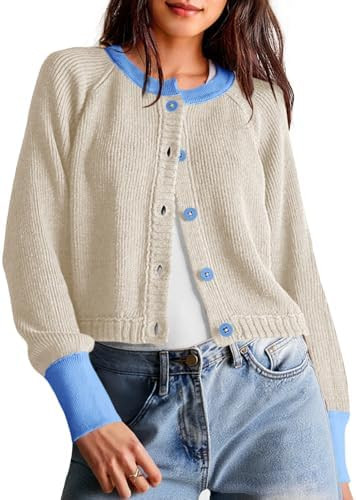 Saodimallsu Womens Cropped Cardigan Sweaters Button Down Open Front Long Sleeve Fall Trendy Color... | Amazon (US)