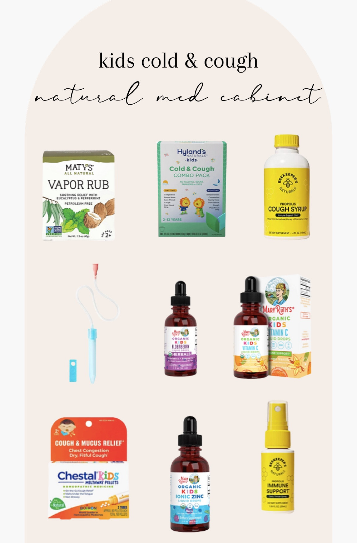 Our favorite products for the common cold / sore throat / congestion / cough. We love to have these products on hand in our natural wellness cabinet! 