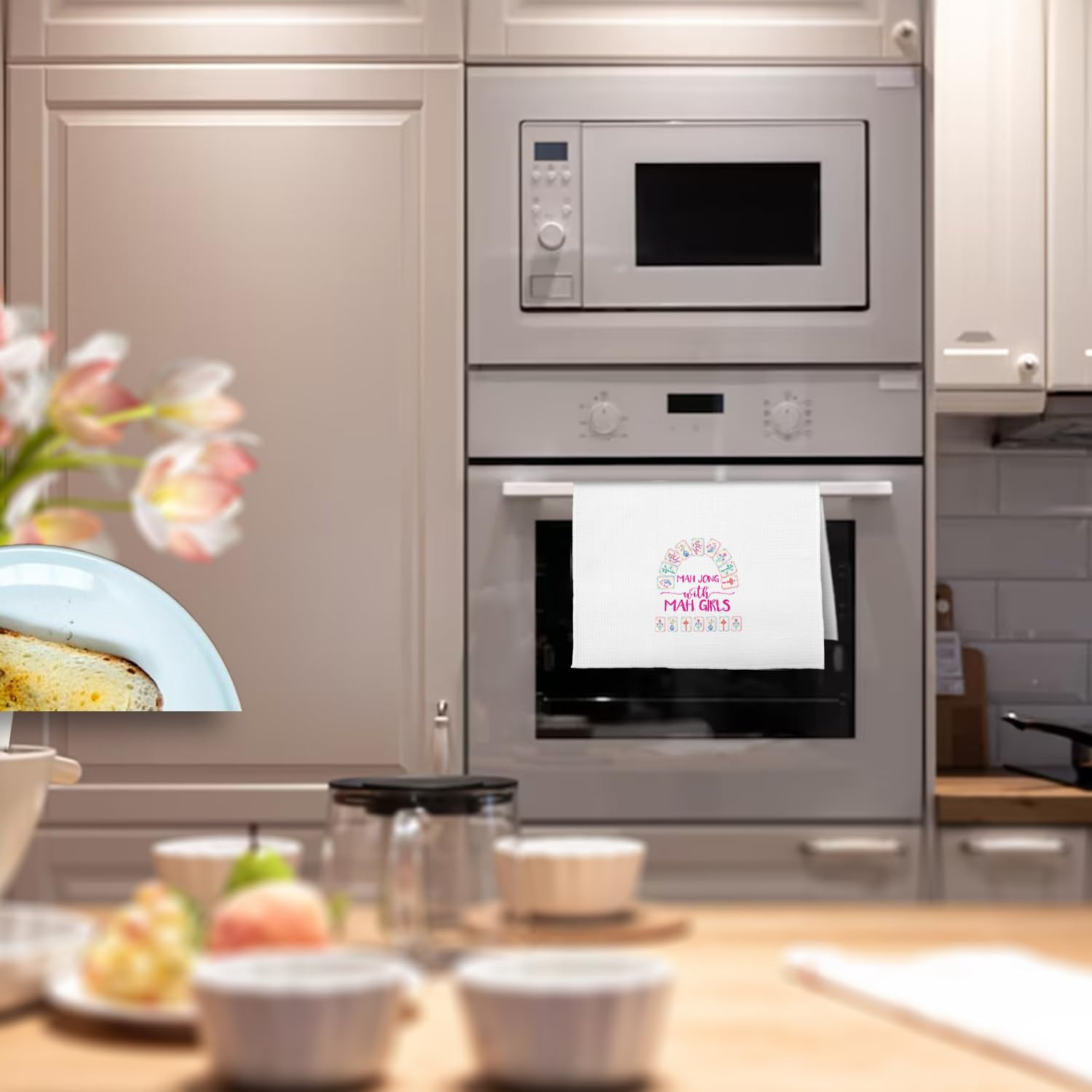 Mahjong Gifts Kitchen Towels - Preppy Pink Decorative Waffle Weave Dish Towels, Mahjong Accessori... | Amazon (US)