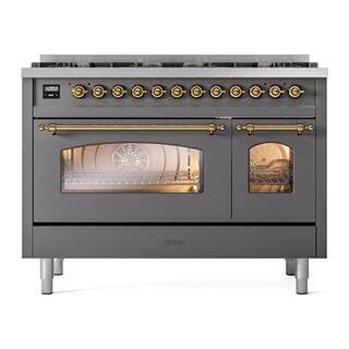 Nostalgie II 48 in. Freestanding Dual Fuel Range with 8 Burners, Double Ovens in Graphite Matte | The Home Depot