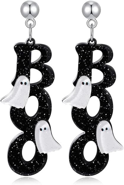 Halloween BOO Ghost Earrings for Women – Spooky Cute Dangle Jewelry, Fun Halloween Costumes Acc... | Amazon (US)