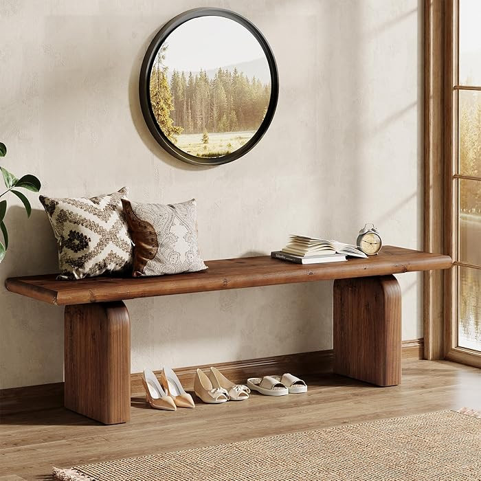 62.99-Inch Solid Wood Entryway Bench, Farmhouse Indoor Wooden End of Bed Bench for Entryway, Hall... | Amazon (US)
