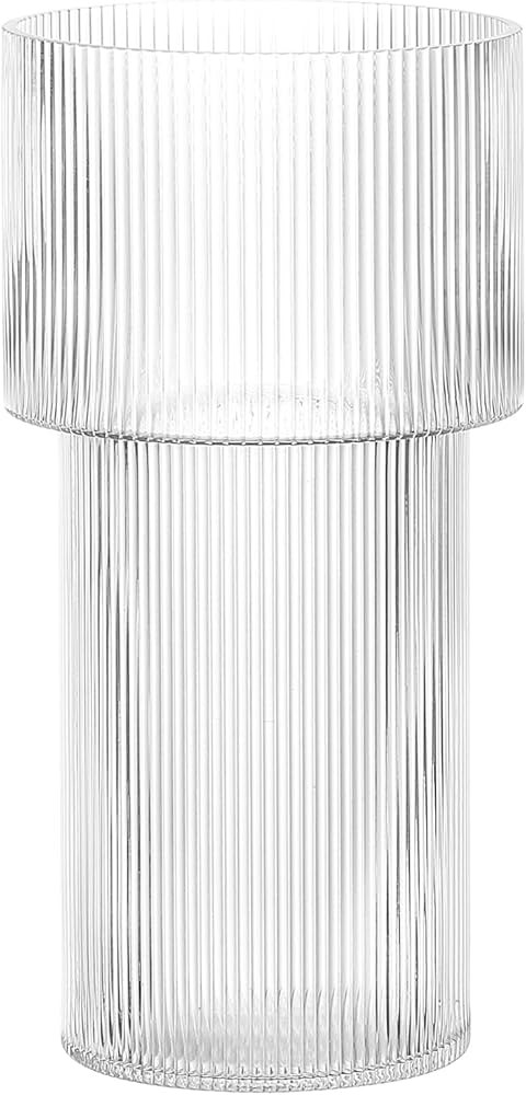 YANWE1 Ribbed Glass Vase, Clear Glass Vase, Flower Vase for Centerpieces, Tall Vase, Large Glass ... | Amazon (US)