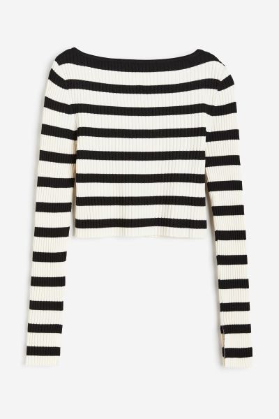 Rib-knit Crop Top - Cream/black striped - Ladies | H&M US | H&M (US + CA)