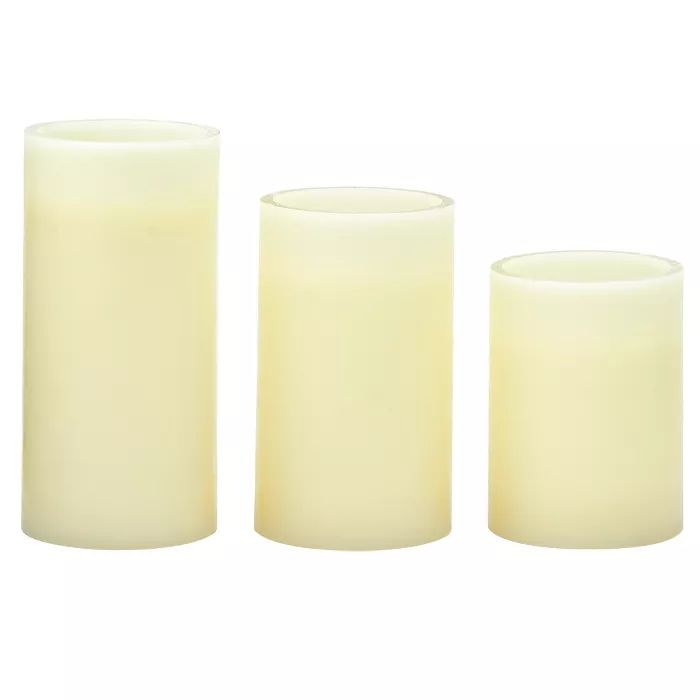 3pc Vanilla Scented Remote Controlled LED Pillar Candle Set Cream - Made By Design™ | Target
