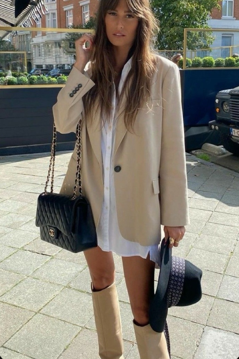 Gorgeous fall outfit tan brown cream oversized woman’s blazer white button down top dressy casual outfit date night outfit fall style fashion clothing sale deal evening outfit work outfit for school black bag black fall hat black hat shoulder bag small purse medium large hair style jewelry silver gold winter outfit summer outfit vaca 

#LTKGiftGuide #LTKitbag #LTKshoecrush