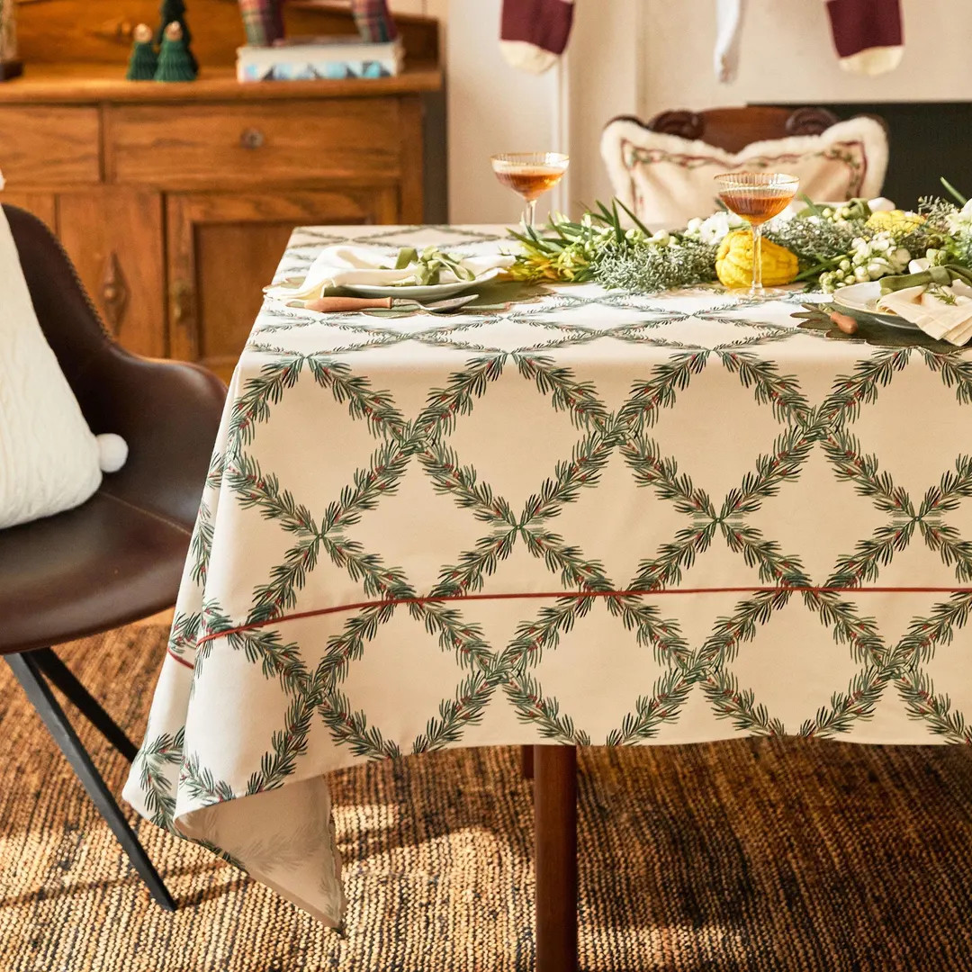 Green Pine Branch Christmas Tablecloth, Custom Size Holiday Cover, Festive Dining Decor - Etsy | Etsy (US)