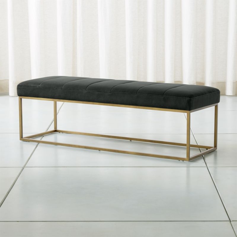 Channel Charcoal Velvet Bench with Brass Base + Reviews | Crate & Barrel | Crate & Barrel