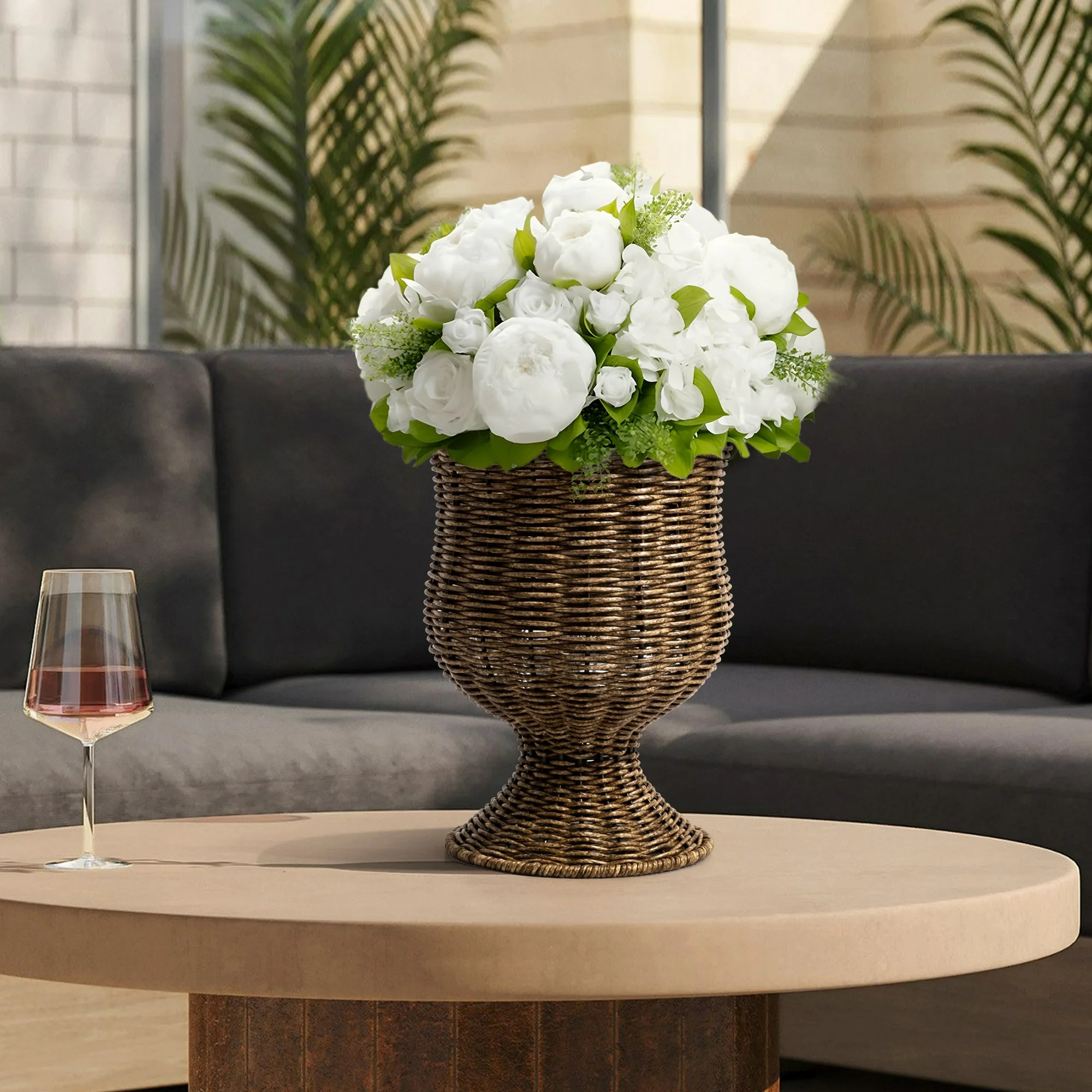 My Texas House 8 Inch Goblet Woven Planter Urn Shape, Brown | Walmart (US)