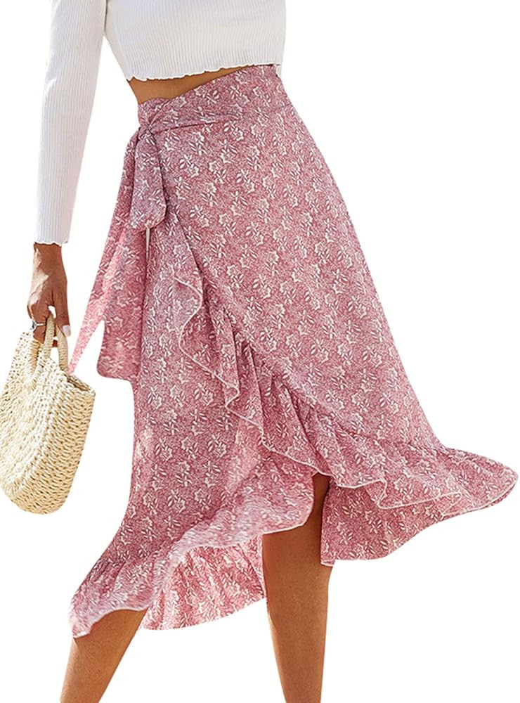 BerryGo Women's Boho Floral Wrap Maxi Skirt High Waisted Long Skirt with Slit | Amazon (US)