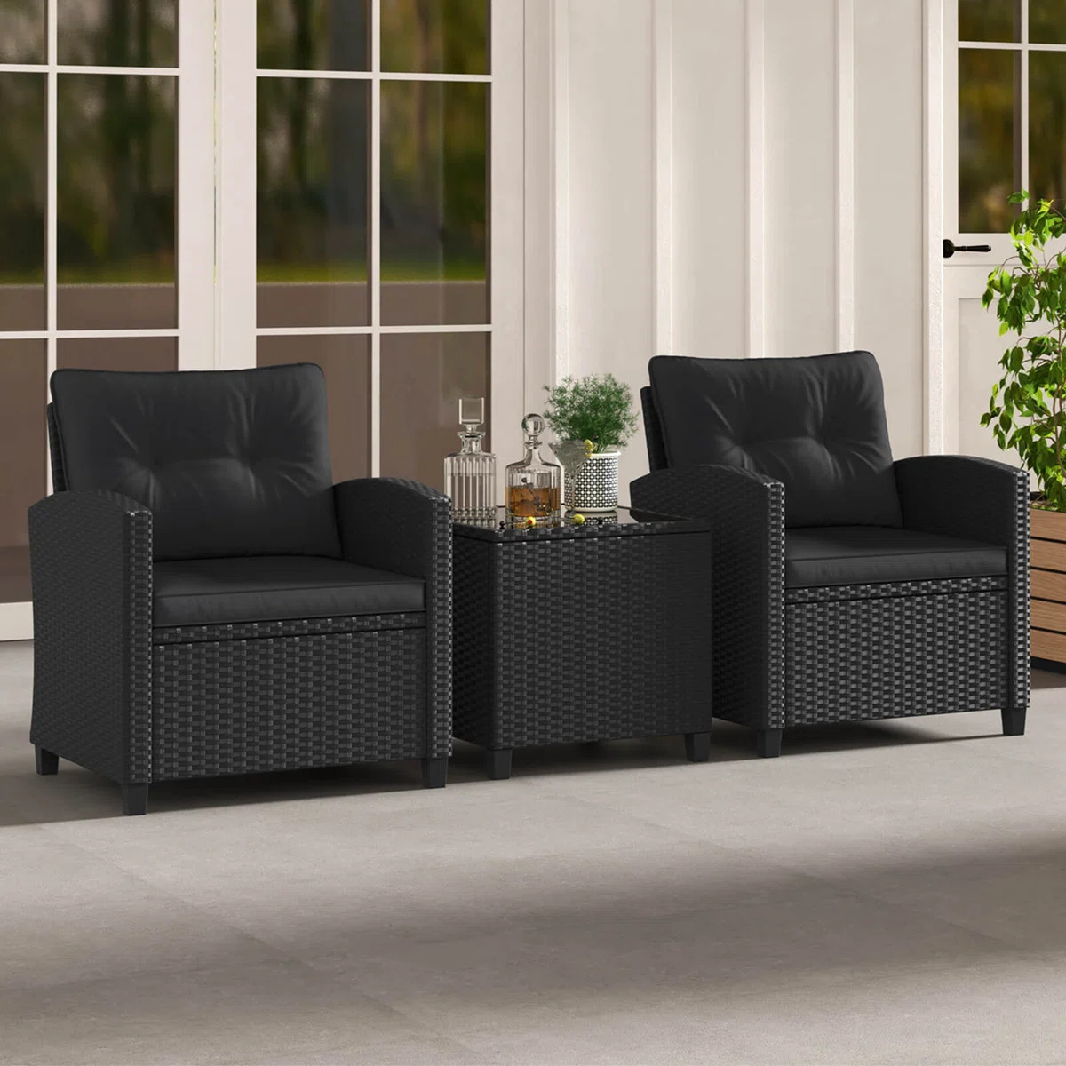 3 Pcs Patio Furniture Set With Tempered Glass Coffee Table Washable Cushions | Wayfair North America