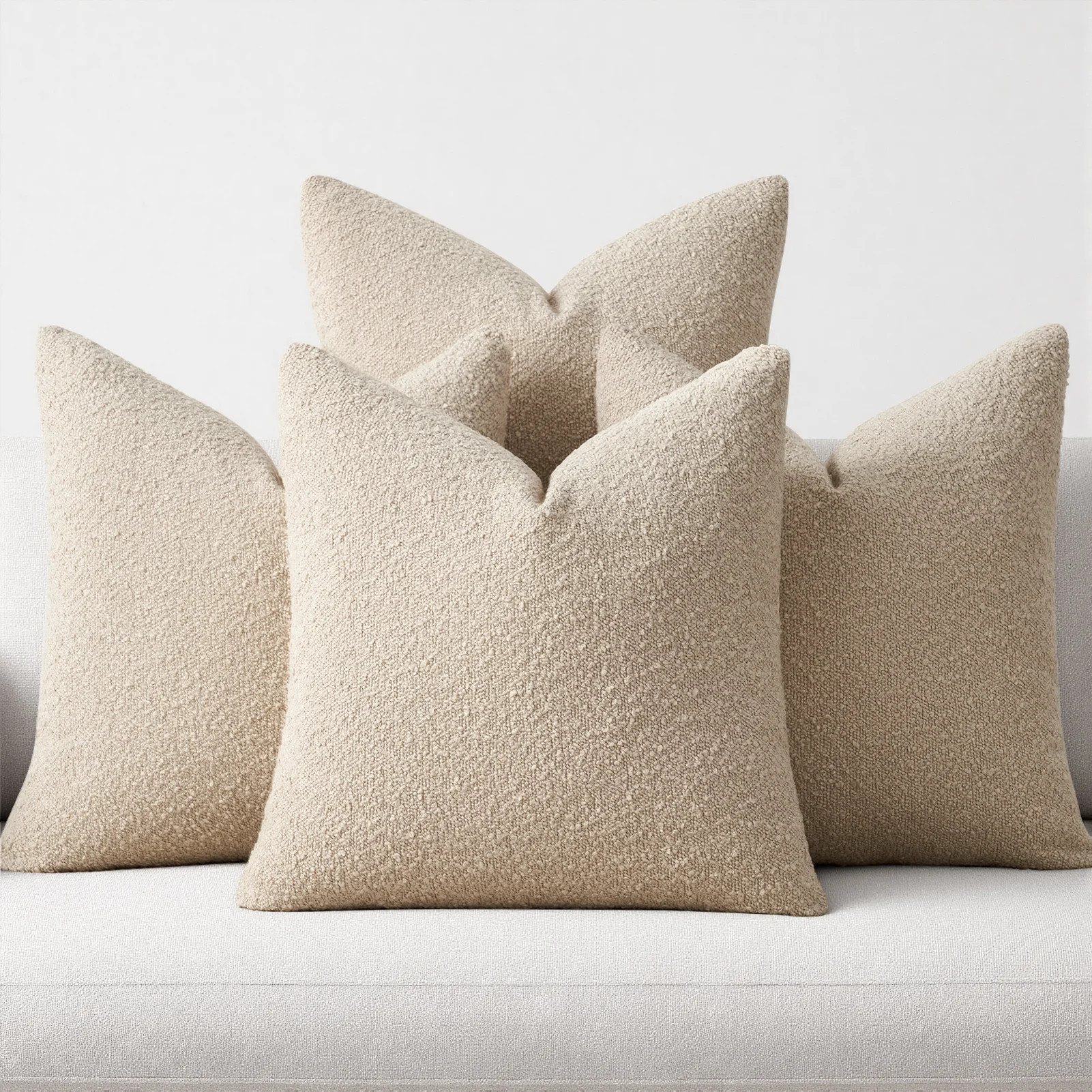 Decorative Textured Boucle Throw Pillow Covers Accent Solid Pillow Cases Couch Cushion Covers Pac... | Wayfair North America