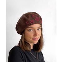 Brown Beret, Unique Hand Embroidered Beret, French Wool Beret, Embroidered Flowers, Soft Stitched Women, Girl Hat, Christmas Gift | Etsy (US)