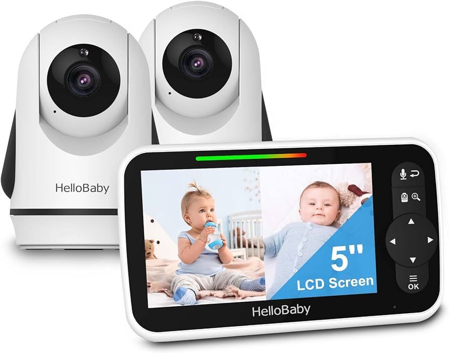 HelloBaby Video Baby Monitor with 2 Cameras and 5 Inch Split Screen Display, Remote Control Camer... | Amazon (US)