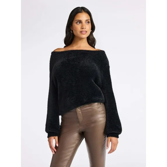 Sofia by Sofia Vergara Women's and Women's Plus Size Off Shoulder Sweater, Mid Weight, Size XS-4X | Walmart (US)