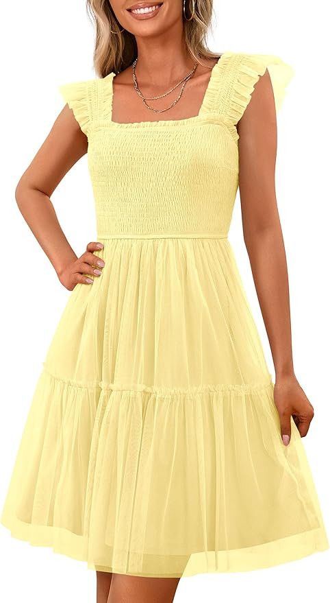 PRETTYGARDEN Womens 2025 Trendy Mini Summer Dresses Sleeveless Tulle Ruffle Square Neck Tiered Sm... | Amazon (US)