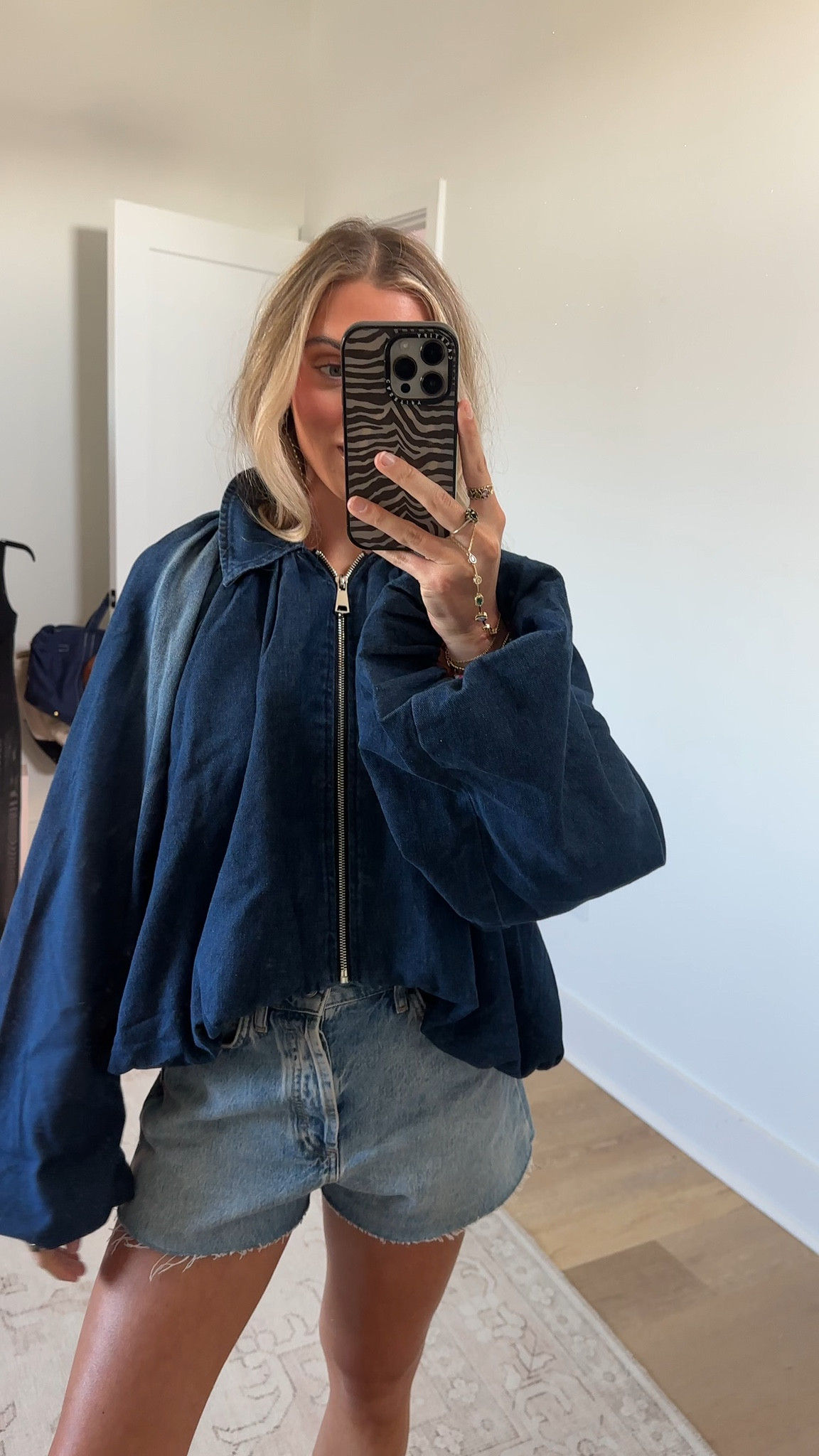 Amazon size small Women's Cropped Denim Bomber Jacket Collared Zip Up Balloon Sleeve Loose Fit Coat

#LTKootd #LTKSeasonal #LTKSaleAlert