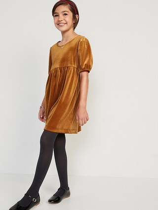 Cozy Velour Puff-Sleeve Swing Dress for Girls | Old Navy (US)