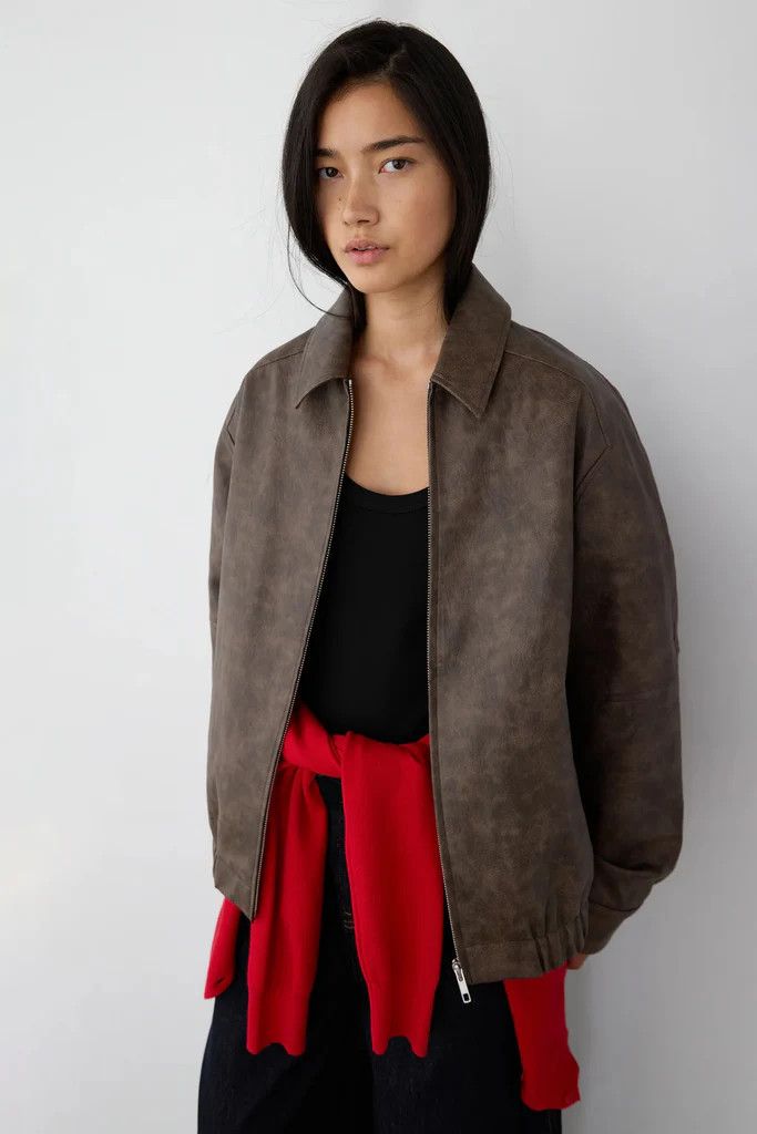 VEGAN LEATHER BOMBER JACKET | OAK + FORT
