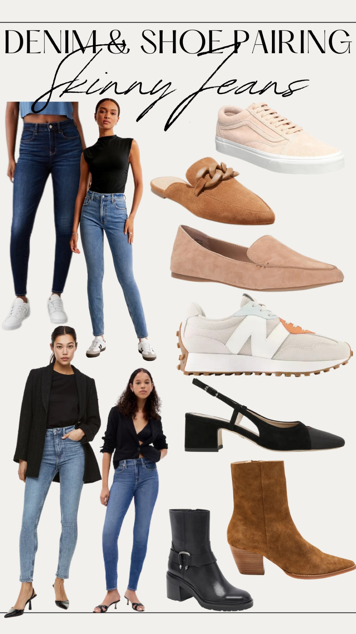 Denim and shoe pairings for fall / the perfect shoes to wear with skinny jeans: sling backs, boots, mules, retro sneakers, vans, riding boots #falloutfit #fallshoes #falljeans  

#LTKsalealert #LTKshoecrush #LTKstyletip