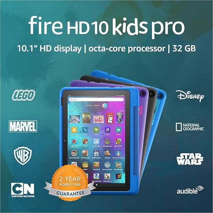 Fire HD 10 Kids Pro tablet, 10.1", 1080p Full HD, ages 6–12, 32 GB, Doodle | Amazon (US)