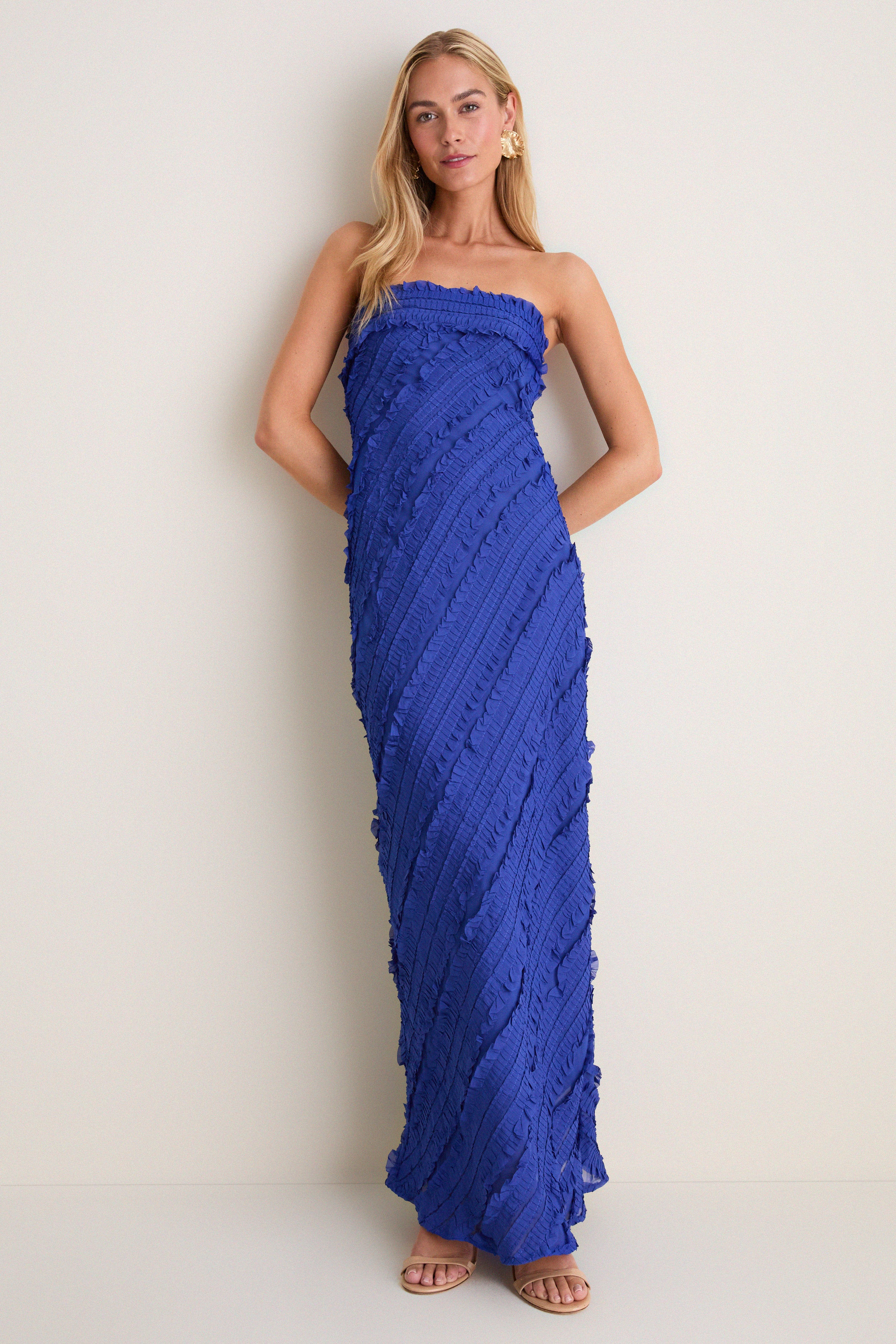 Cobalt Blue Textured Carrie Strapless Dress | Tuckernuck (US)