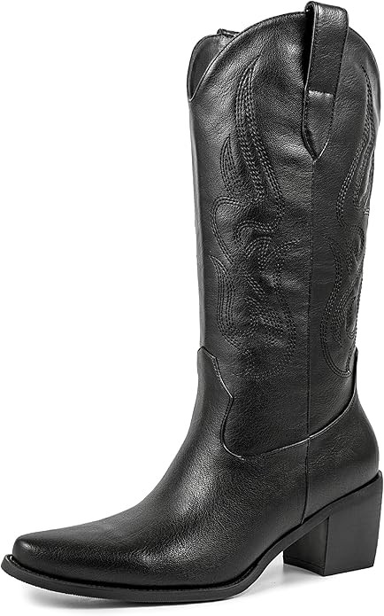 Pasuot Cowboy Boots for Women - Cowgirl Western Mid Calf Boots with Embroidery, Pointed Toe Retro... | Amazon (US)