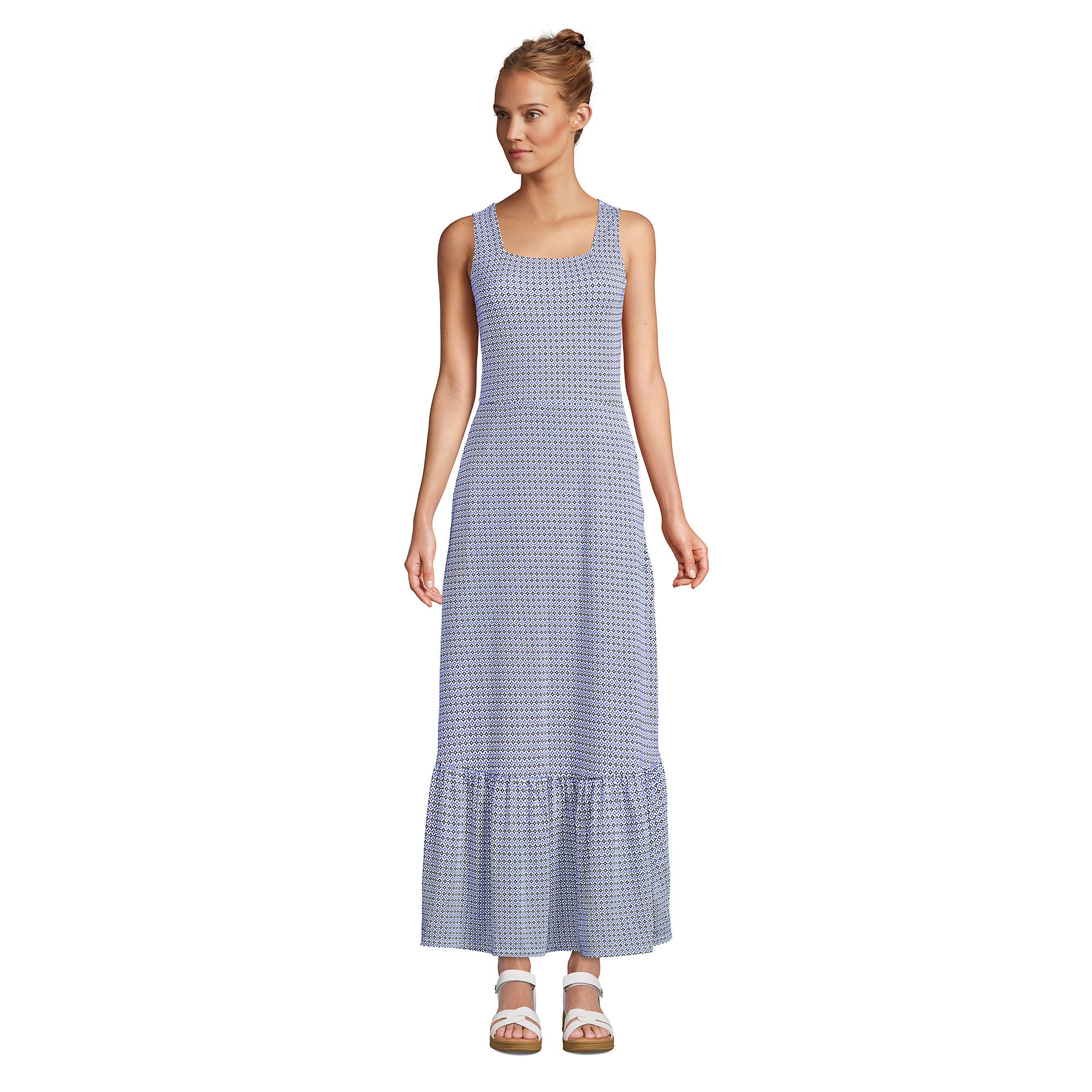 Women's Cotton Modal Square Neck Tiered Maxi Dress | Lands' End (US)