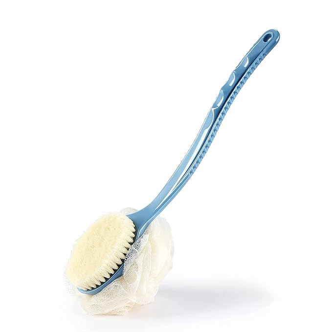 Shower Body Brush with Bristles and Loofah,Back Scrubber Bath Mesh Sponge with Curved Long Handle... | Amazon (US)