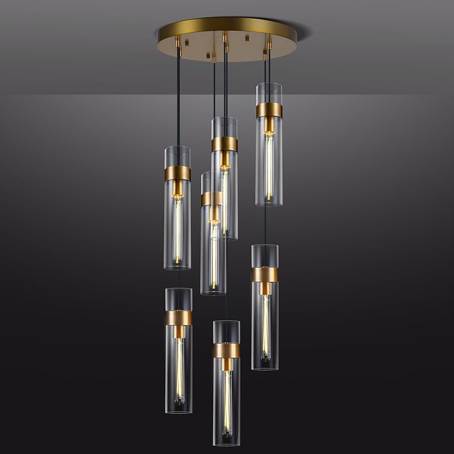 Modern Farmhouses 7-Light Glass Pendant Light, Brass Chandelier for Dining Room, Includes Bulbs, ... | Amazon (US)