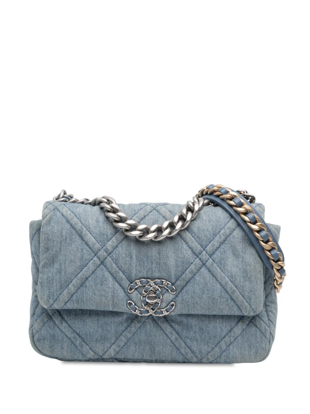 CHANEL Pre-Owned 2021-2025 Medium Double Stitched Denim 19 Flap Satchel | Blue | FARFETCH | Farfetch Global