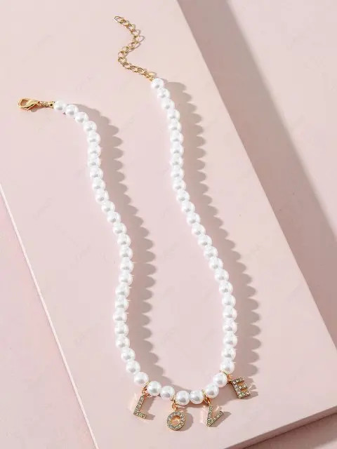 Faux Pearl Beading Letter Necklace | ZAFUL (Global)