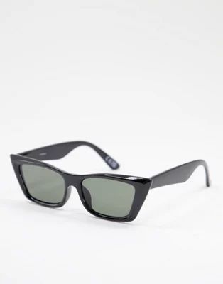 ASOS DESIGN slim cat eye sunglasses in shiny black | ASOS (Global)
