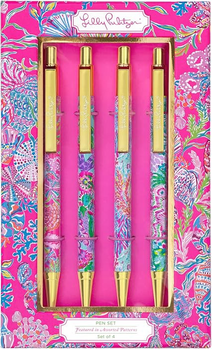 Lilly Pulitzer Black Ink Pen Set of 4, Retractable Pens for Home or Office, Colorful Plastic Clic... | Amazon (US)