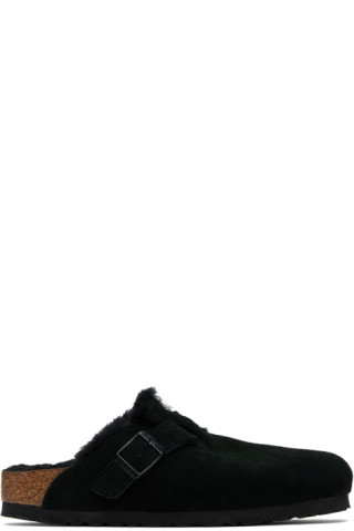Black Narrow Boston Shearling Loafers | SSENSE