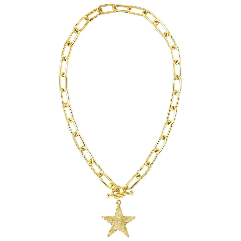 Star Charm Chunky Hammered Toggle Necklace Gold (Star) | Amazon (US)