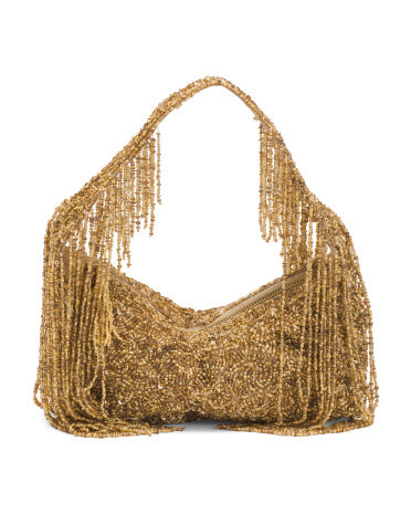 Beaded Crescent Shoulder Bag With Fringe | TJ Maxx