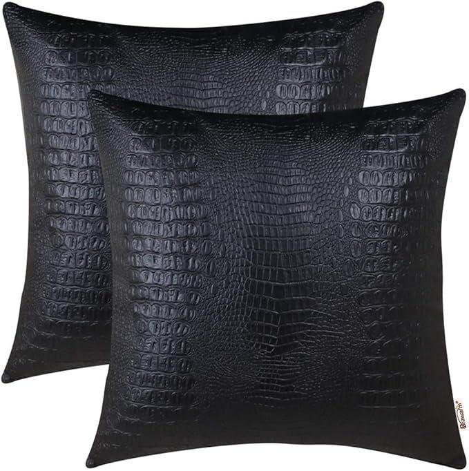 BRAWARM Faux Leather Pillow Covers 20 X 20 Inches, Black Leather Pillow Covers Pack of 2, Crocodi... | Amazon (US)