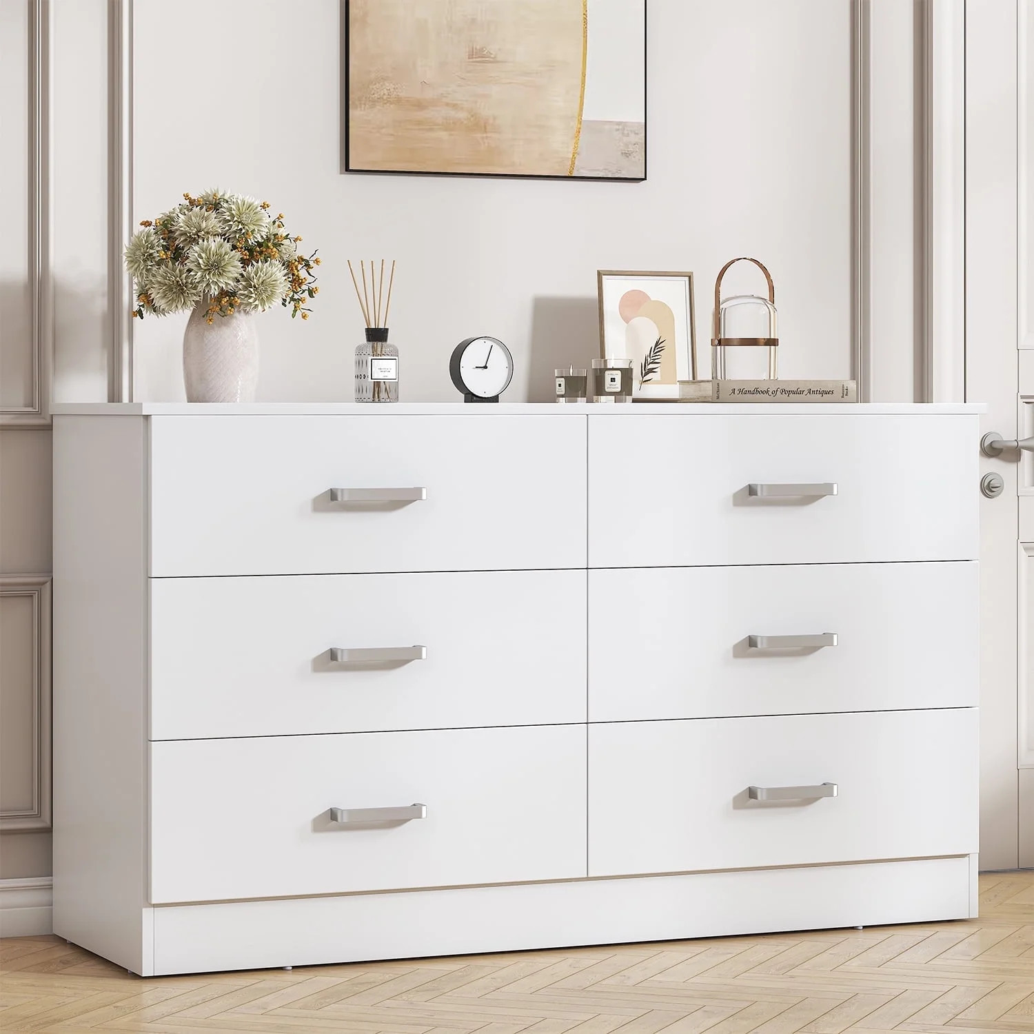 Winkalon 6 Drawer White Double Dresser, Wood Storage Cabinet with Easy Pull Out Handles for Livin... | Walmart (US)