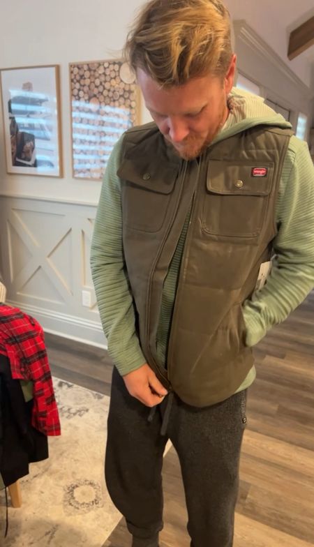 Guys gift idea — love this wrangler vest! He’s going on a big hunting trip soon and I thought it was perfect🌲✨

For him / dads / Walmart finds / Holley Gabrielle / gift guide / men’s / army green / casual / outerwear 

#LTKmens #LTKfindsunder50 #LTKCyberWeek