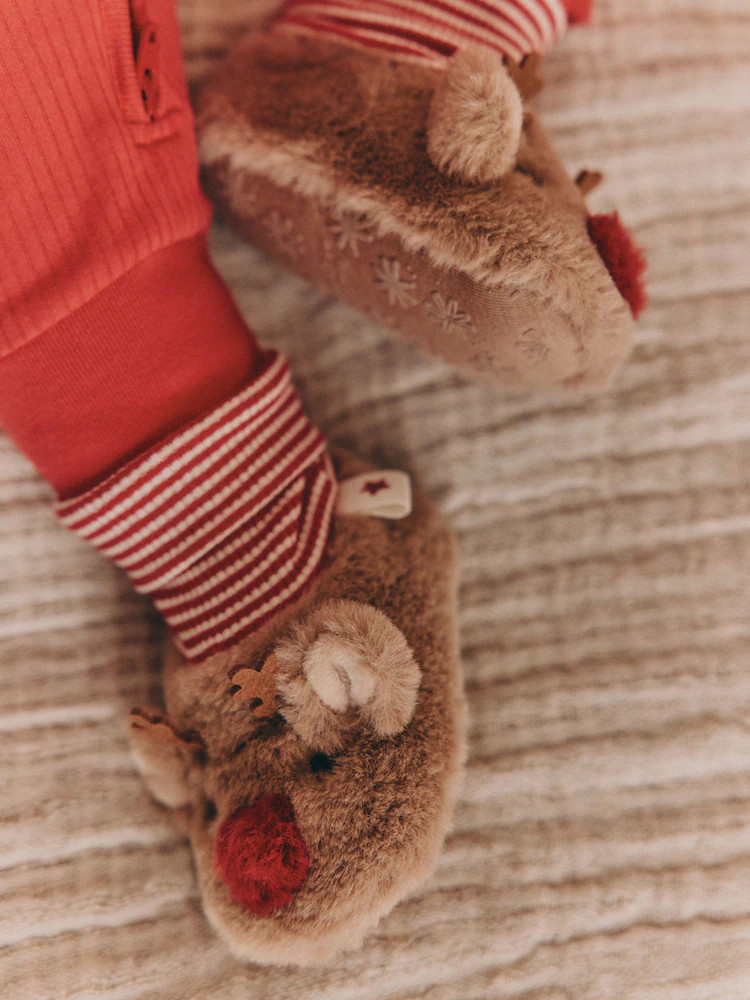 Brown Christmas Reindeer Baby Sock Top Boots (0-18mths) | Next EU