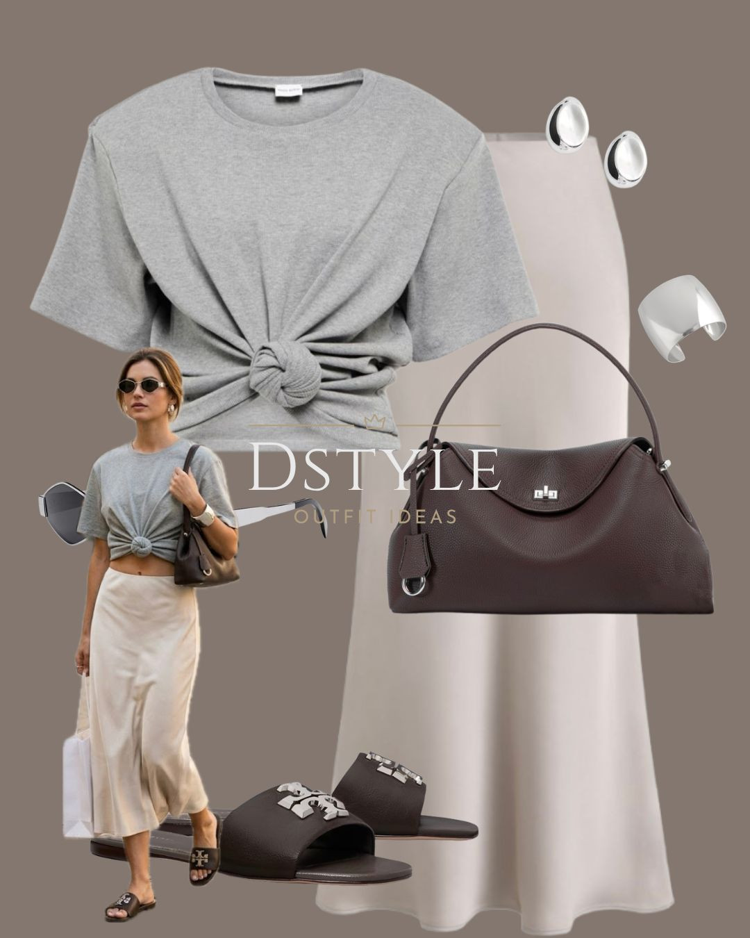 Effortless chic in the city. ✨ Elevating a simple grey knot-front tee with a creamy satin midi skirt for the perfect mix of casual and polished. Such a versatile spring look!

#LTKootd