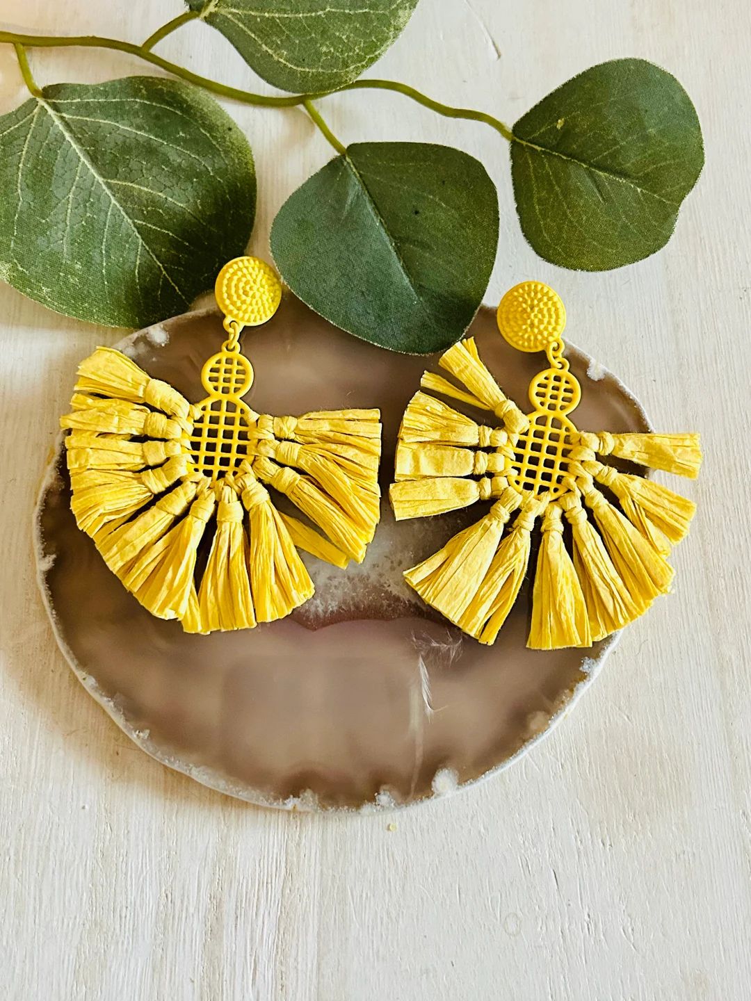 Womens Yellow Raffia Earrings  Womens Drop Earrings - Etsy | Etsy (US)