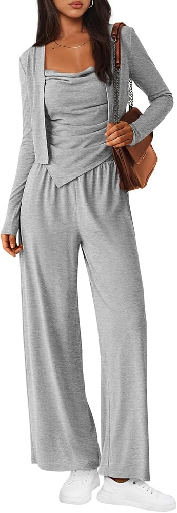 BTFBM Women's Fall Lounge Sets 3 Piece Outfit Tracksuits Casual Long Sleeve Tops High Waisted Swe... | Amazon (US)