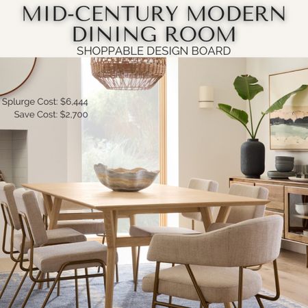 Tour this stunning Mid-Century Modern dining room, featuring period furnishings with a contemporary twist and a neutral color palette that creates a calming atmosphere. To help you recreate this look, I've included both the exact products and some affordable alternatives that could save you up to $3,700. 

SPLURGE COST: $6,444
SAVE COST: $2,700

Wall color:  Accessible Beige
SW 7036. 

#diningroomdecor #midmodern

#LTKhome #LTKsalealert