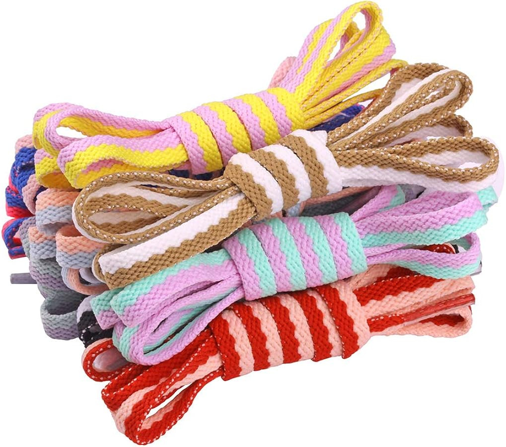 9 Pairs Fashion Printed Sneakers and White Shoes DIY 2 Colors Mix Flat Shoelaces | Amazon (US)