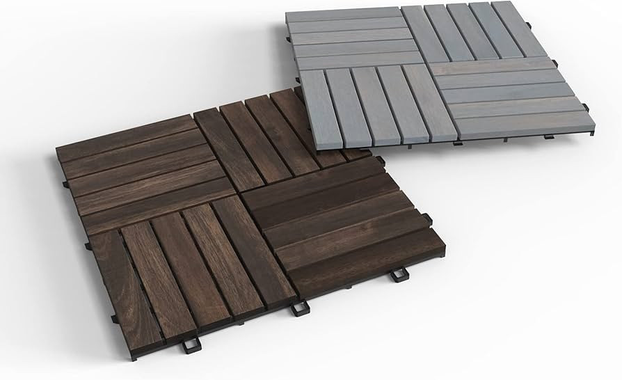 Interbuild Acacia Hardwood Deck and Patio Easy to Install Interlocking Flooring Tiles, Sample Pack (1 Piece of Dusk Grey + 1 Piece of Espresso) | Amazon (US)