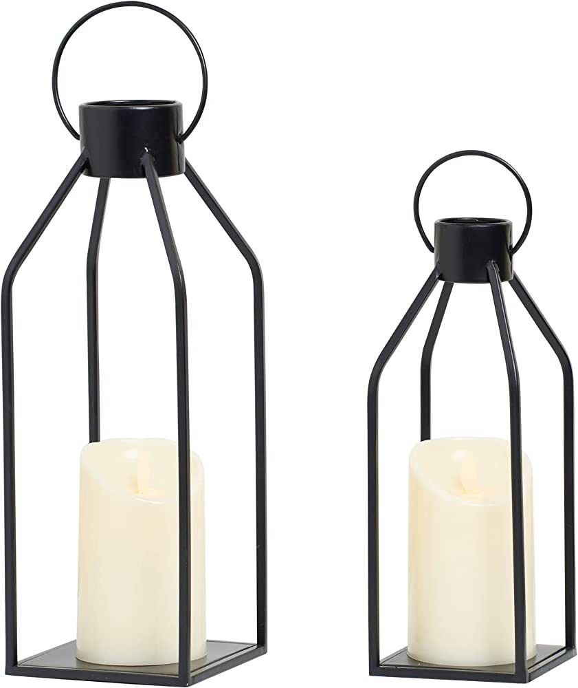 HPC Decor Modern Farmhouse Lantern Decor- Black Metal Candle Lanterns Set of 2- Lanterns Decorati... | Amazon (US)